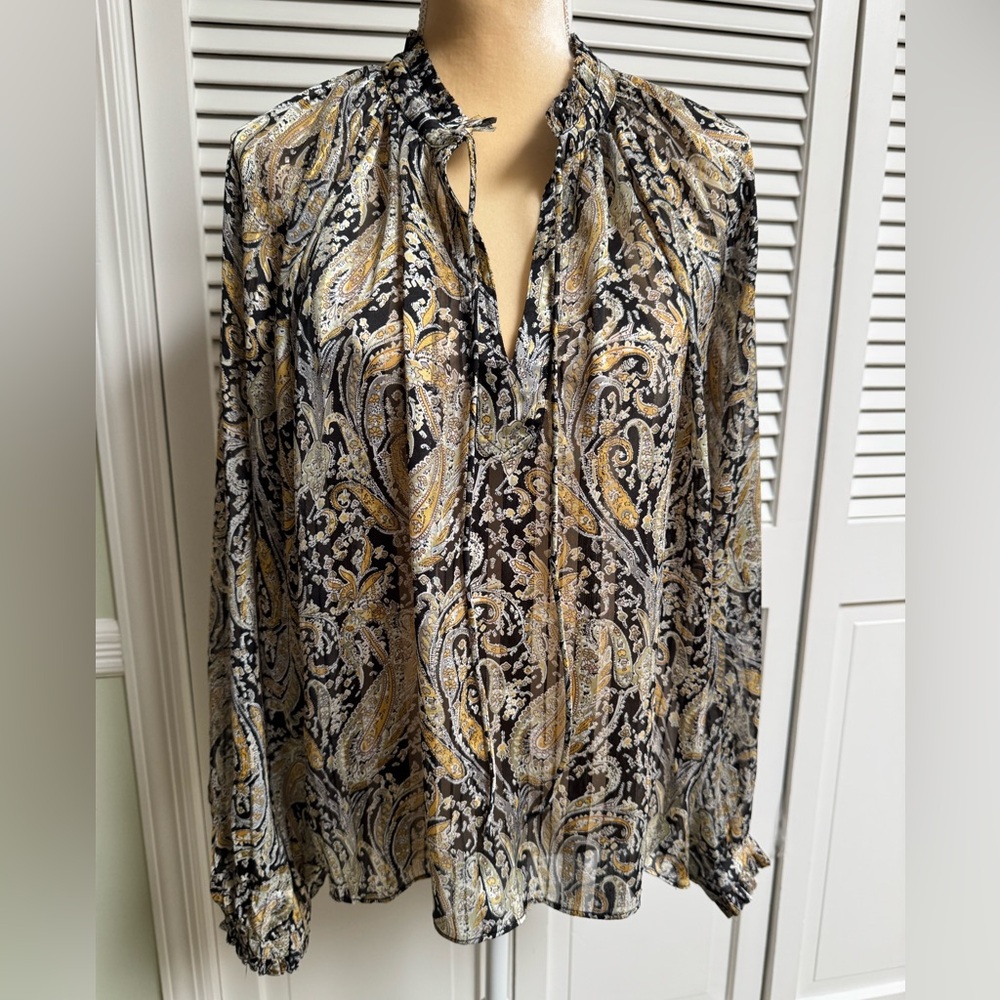 Elan Black/Yellow/Gold Ruffled Flowy Sleeve Blouse Size L